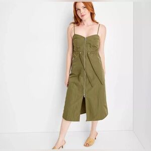 NEW Future Collective Women's Nylon Zip-Front Midi Dress Size XS Green